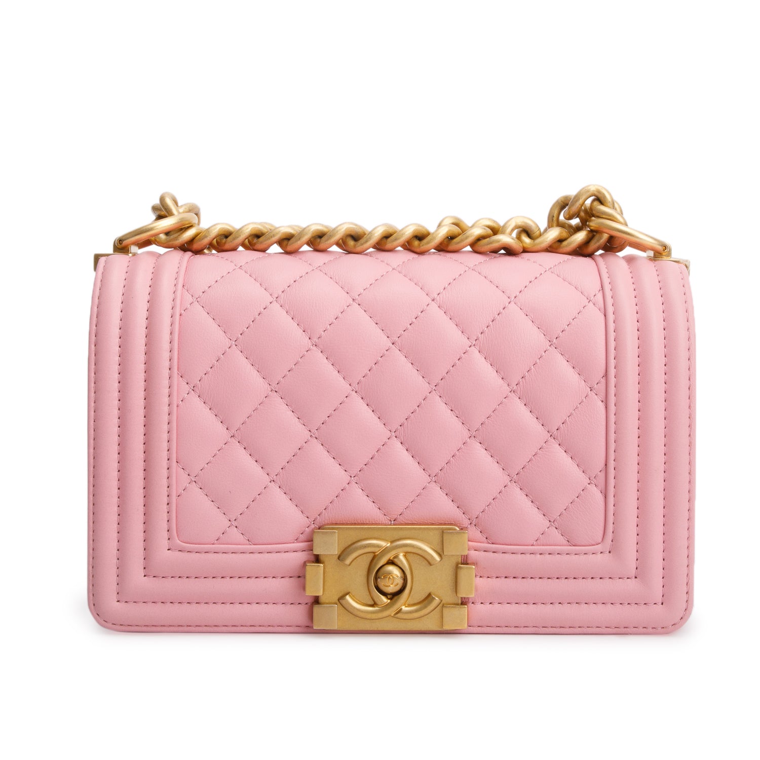 Chanel Pink Lambskin Leather Small Boy Bag w/ Box