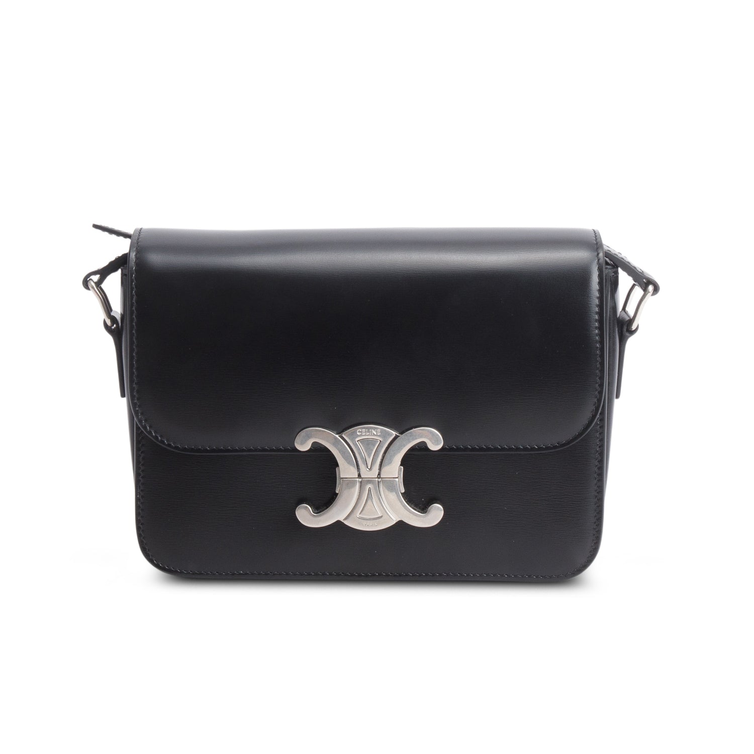 Celine 2024 Black Shiny Calfskin Teen Triomphe