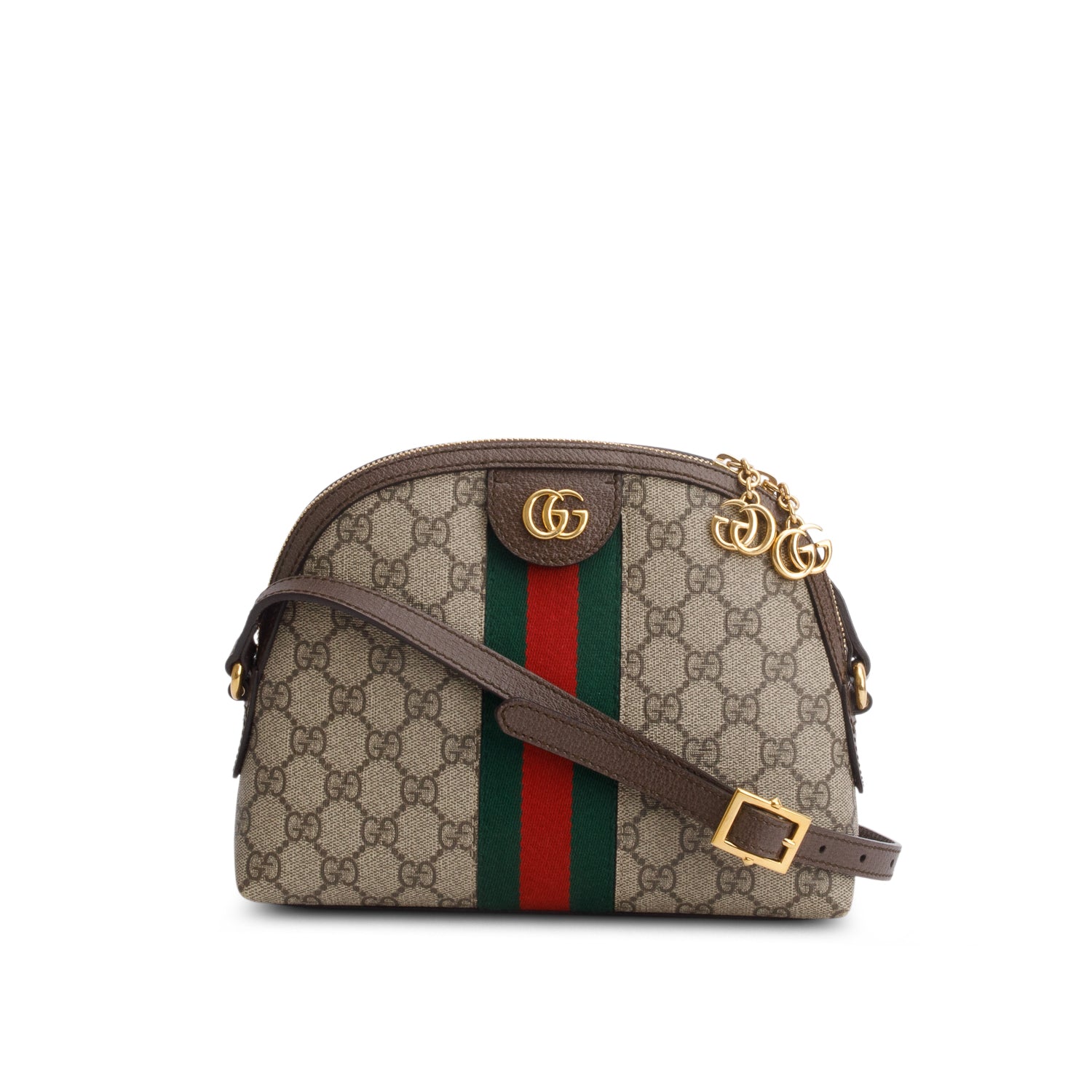 Gucci GG Supreme Monogram Textured Dollar Calfskin Web Small Ophidia Dome Shoulder Bag