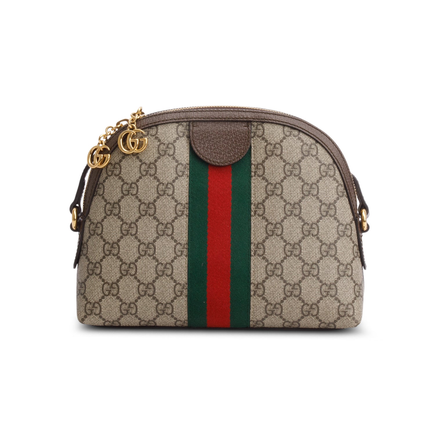 Gucci GG Supreme Monogram Textured Dollar Calfskin Web Small Ophidia Dome Shoulder Bag