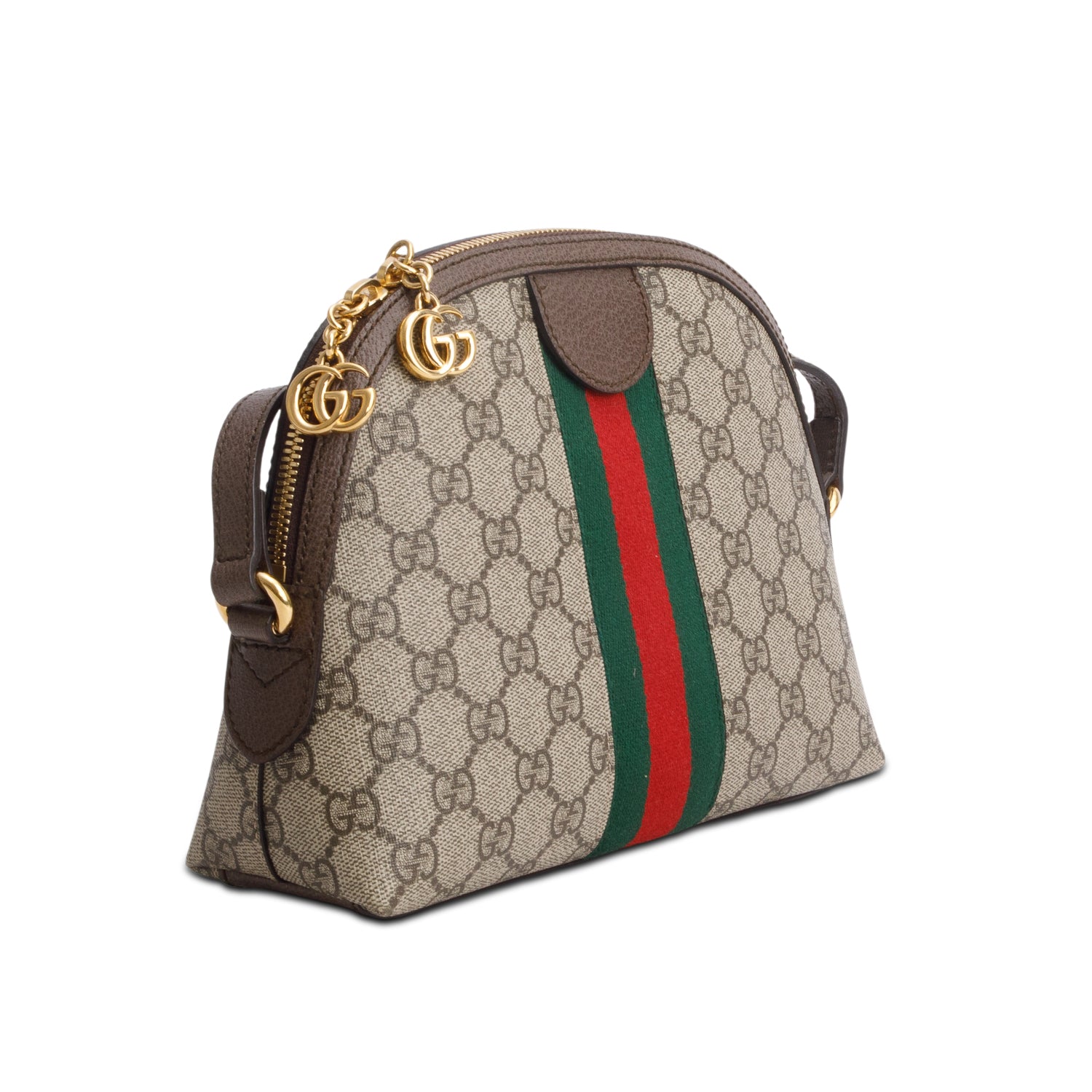 Gucci GG Supreme Monogram Textured Dollar Calfskin Web Small Ophidia Dome Shoulder Bag