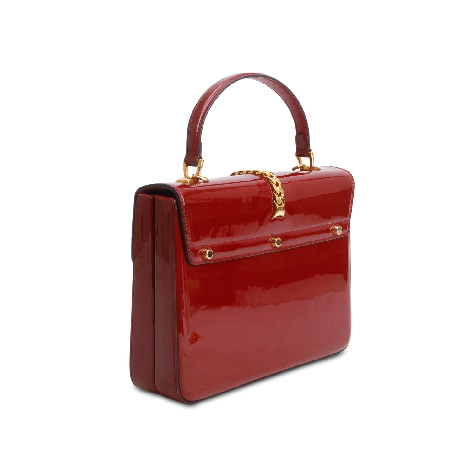 Gucci Red Mousse Top Patent Small Sylvie 1969 Small Top Handle Bag w/ Chain