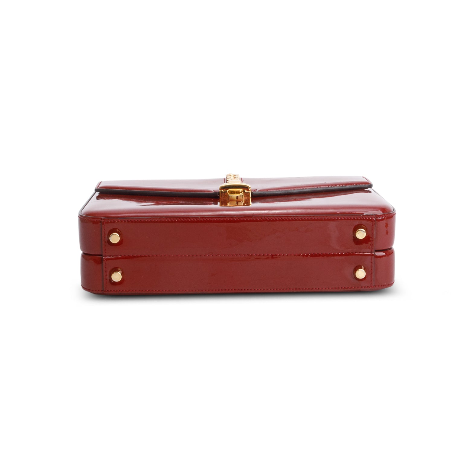 Gucci Red Mousse Top Patent Small Sylvie 1969 Small Top Handle Bag w/ Chain