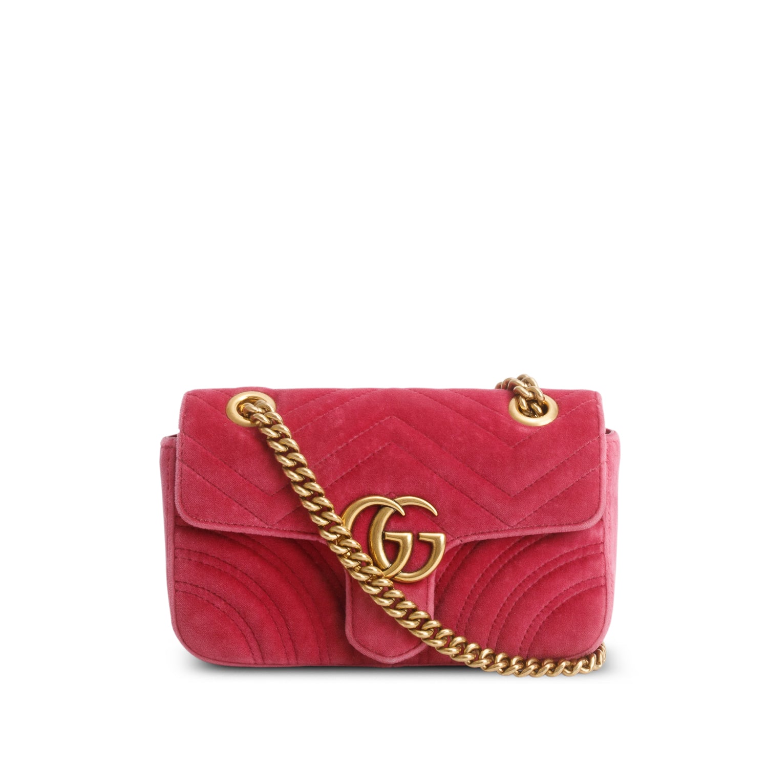 Gucci Pink Velvet Matelasse Small GG Marmont Shoulder Bag