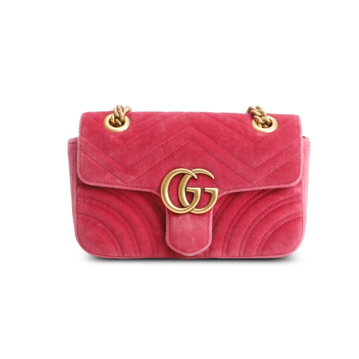 Gucci Pink Velvet Matelasse Small GG Marmont Shoulder Bag