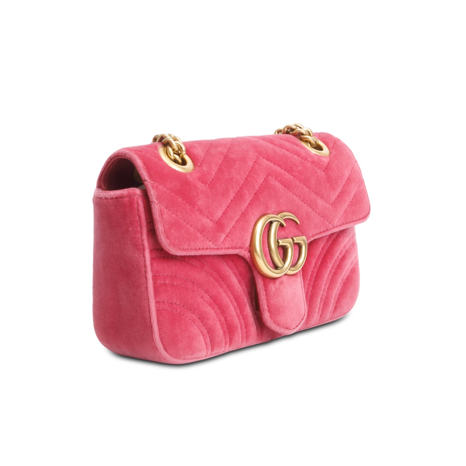 Gucci Pink Velvet Matelasse Small GG Marmont Shoulder Bag