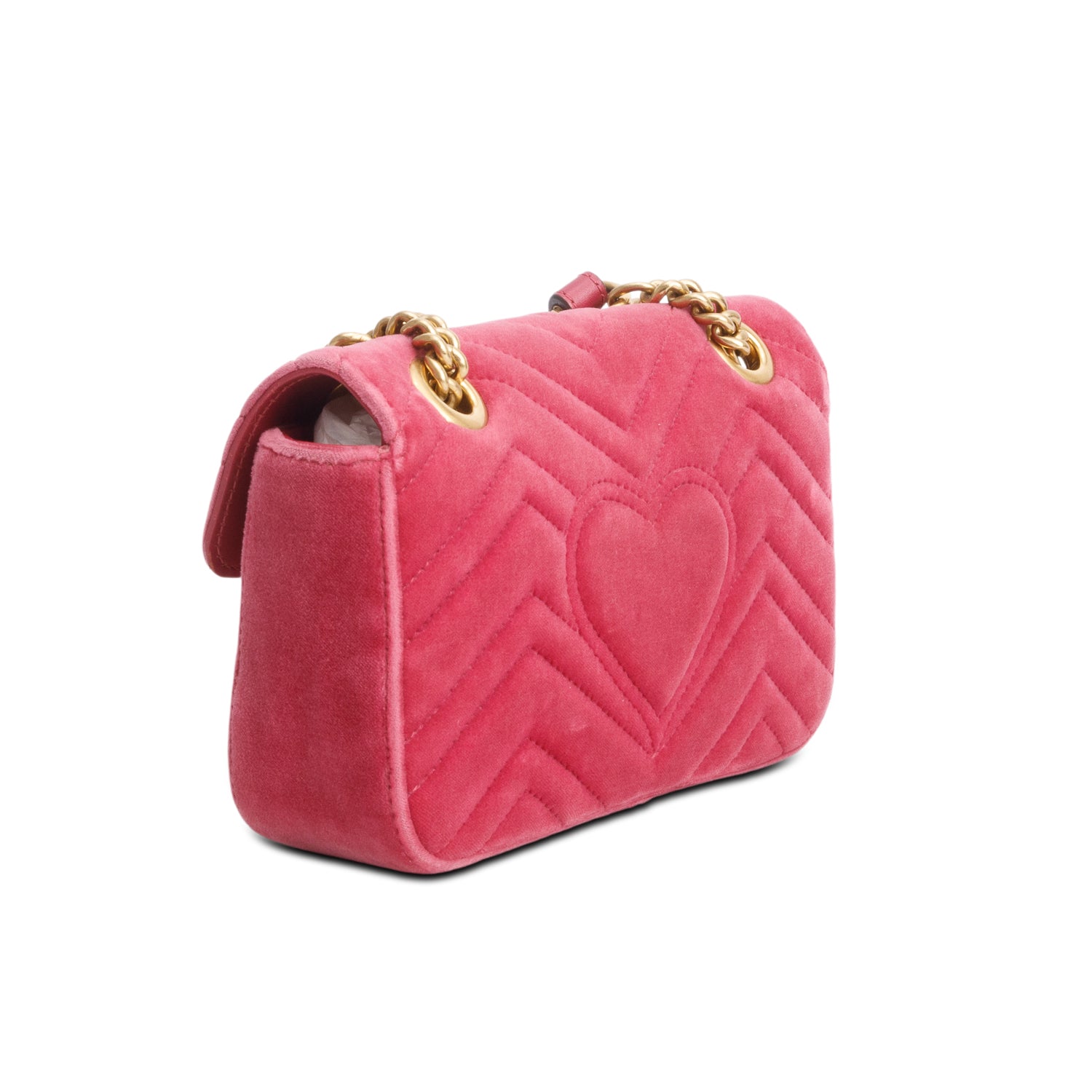 Gucci Pink Velvet Matelasse Small GG Marmont Shoulder Bag