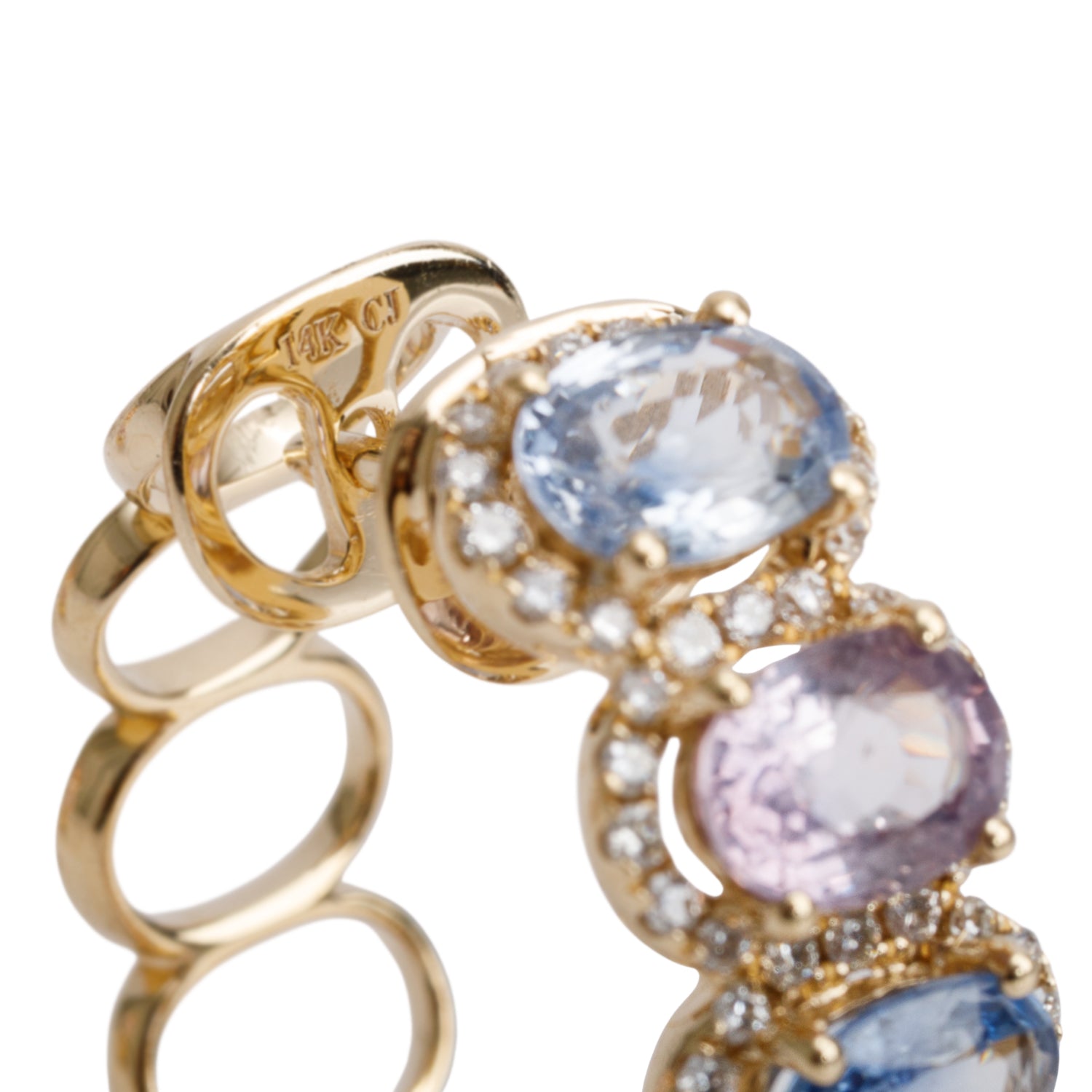 14k Yellow Gold Multicolour Sapphire & Diamond Hoop Earrings