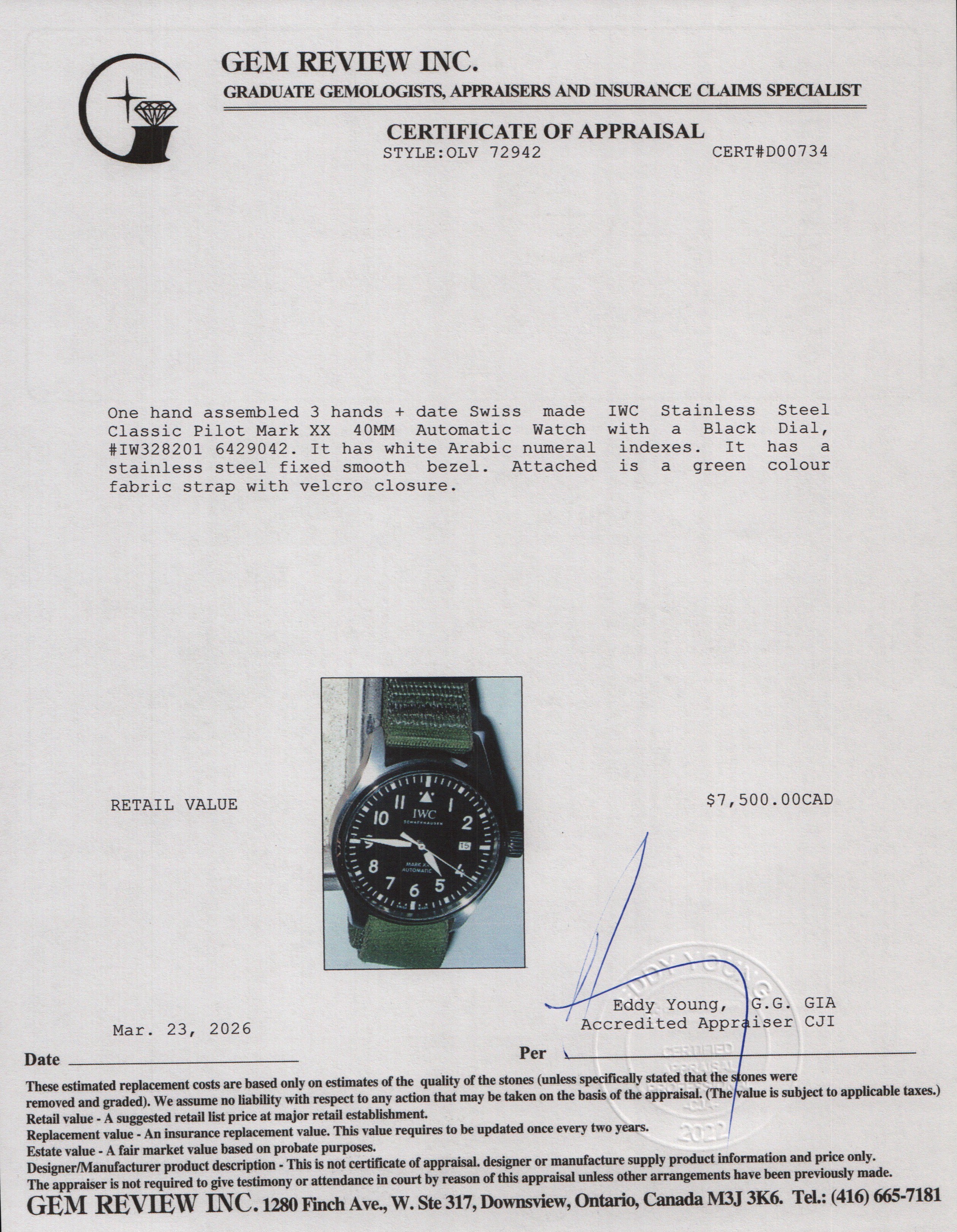 IWC 2024 Stainless Steel Classic Pilot Mark XX 40MM Automatic Watch Black Dial IW328201 w/ Box & Papers