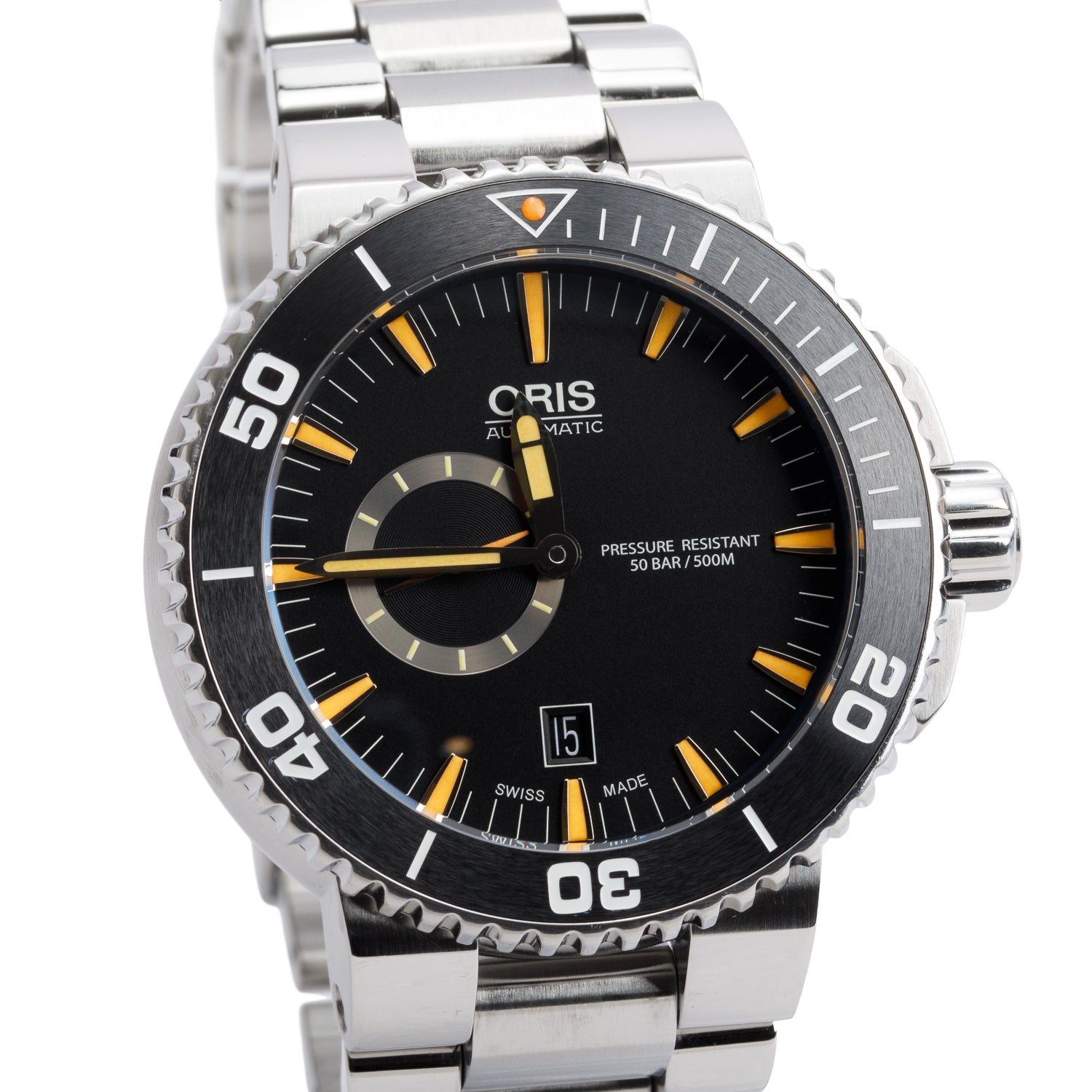 Oris Stainless Steel Aquis Small Second, Date 46 MM Automatic Watch Black Dial 7673