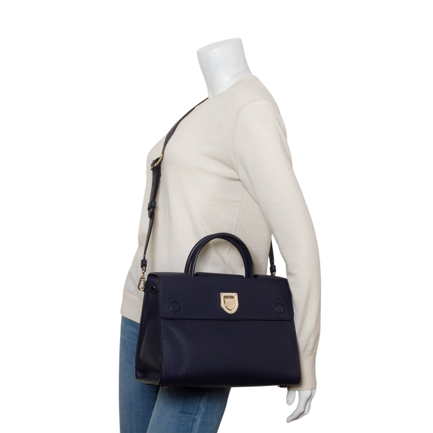 Christian Dior Blue Grained Calfskin Medium Diorever Flap w/ Authenticity Card & Strap