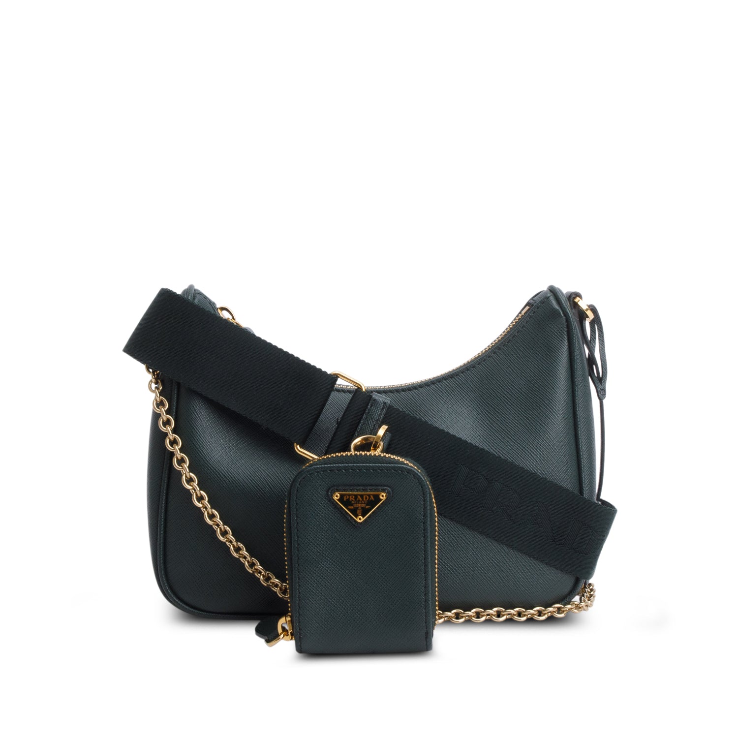 Prada 2020 Green Saffiano Lux Re-Edition 2005 Shoulder Bag w/ Straps & Authenticity Card