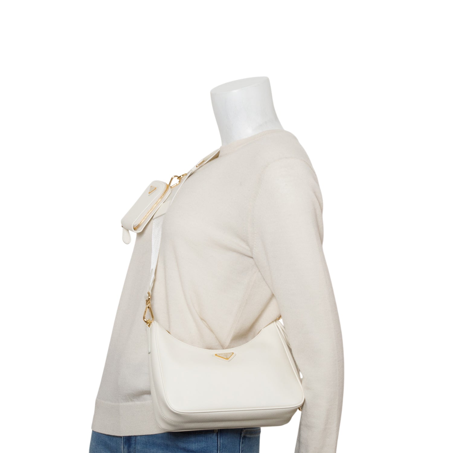 Prada White Saffiano Lux Re-Edition 2005 Shoulder Bag w/ Straps