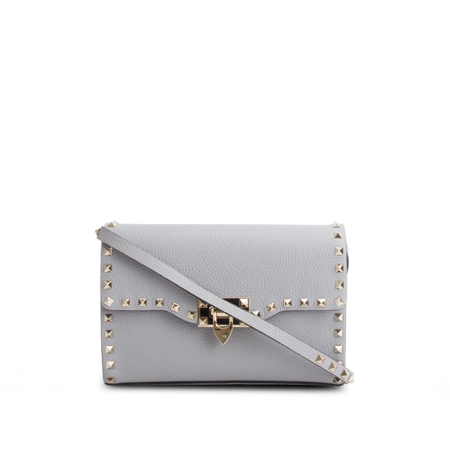 Valentino Grey Pebbled Calfskin Medium Rockstud Flip Lock Crossbody Bag