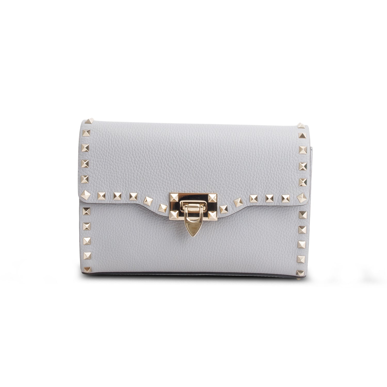 Valentino Grey Pebbled Calfskin Medium Rockstud Flip Lock Crossbody Bag