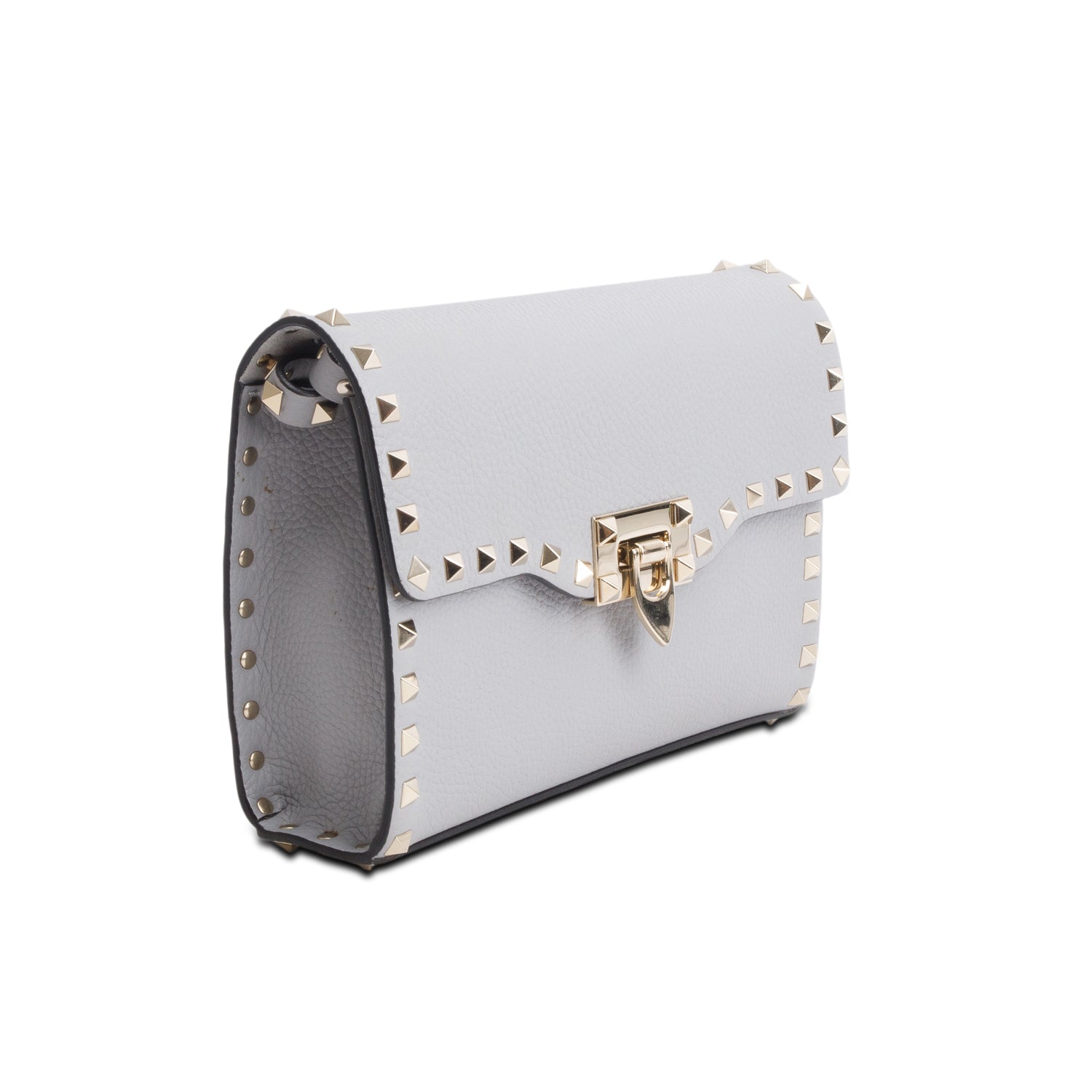 Valentino Grey Pebbled Calfskin Medium Rockstud Flip Lock Crossbody Bag