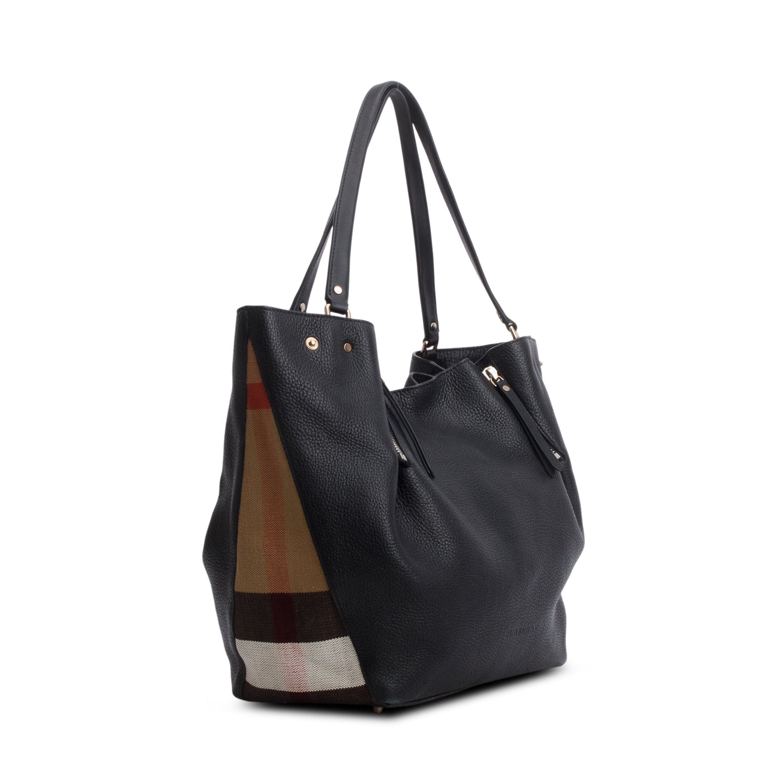 Burberry Black Grainy Calfskin House Check Medium Maidstone