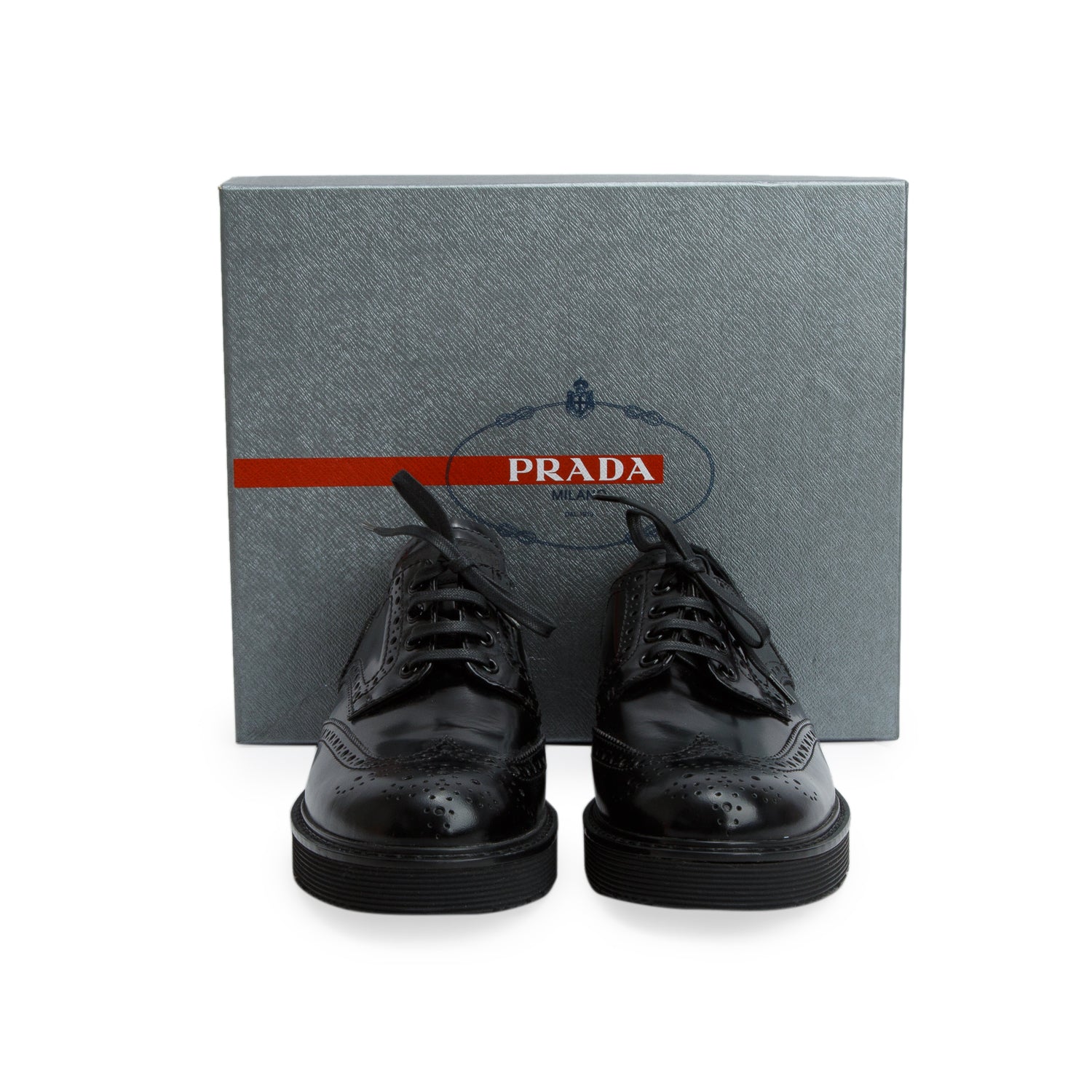 Prada Black Spazzolato Fume Leather Brogue Oxfords, Women's Size 40 w/ Box