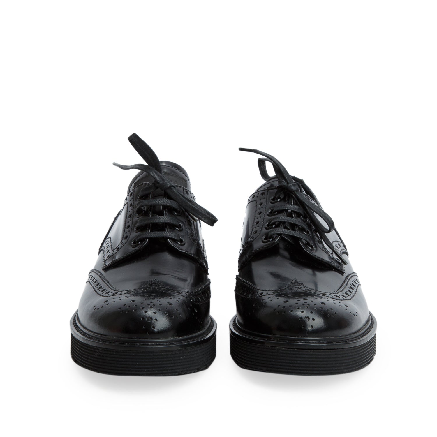 Prada Black Spazzolato Fume Leather Brogue Oxfords, Women's Size 40 w/ Box