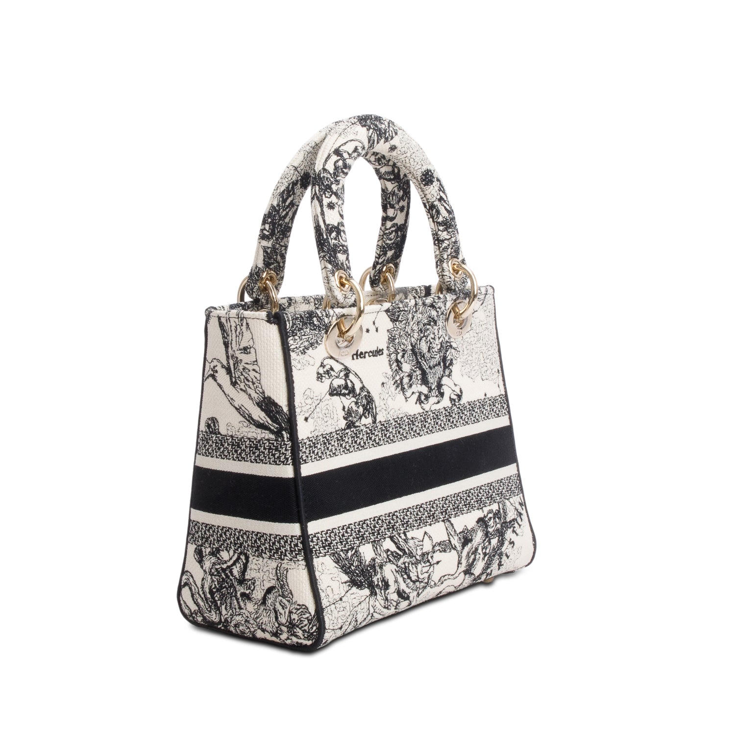 Christian Dior 2022 Blue Canvas Embroidered Zodiac Toile de Jouy Medium Lady D-Lite w/ Box, Authenticity Card & Strap