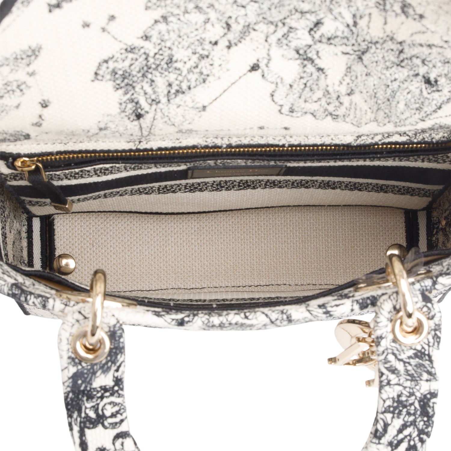 Christian Dior 2022 Blue Canvas Embroidered Zodiac Toile de Jouy Medium Lady D-Lite w/ Box, Authenticity Card & Strap