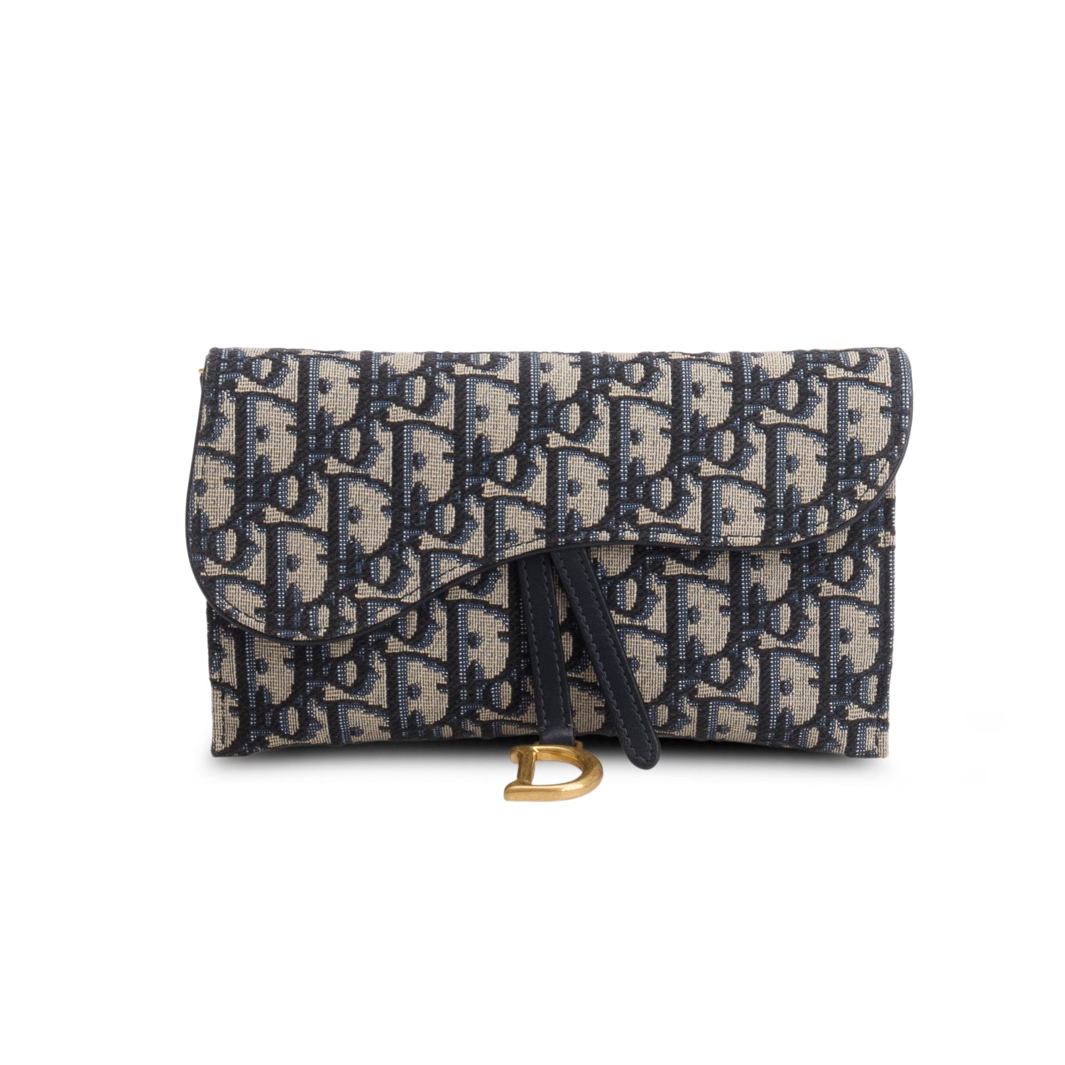 Christian Dior 2022 Blue Oblique Small Saddle Chain Pouch w/ Box & Pouch