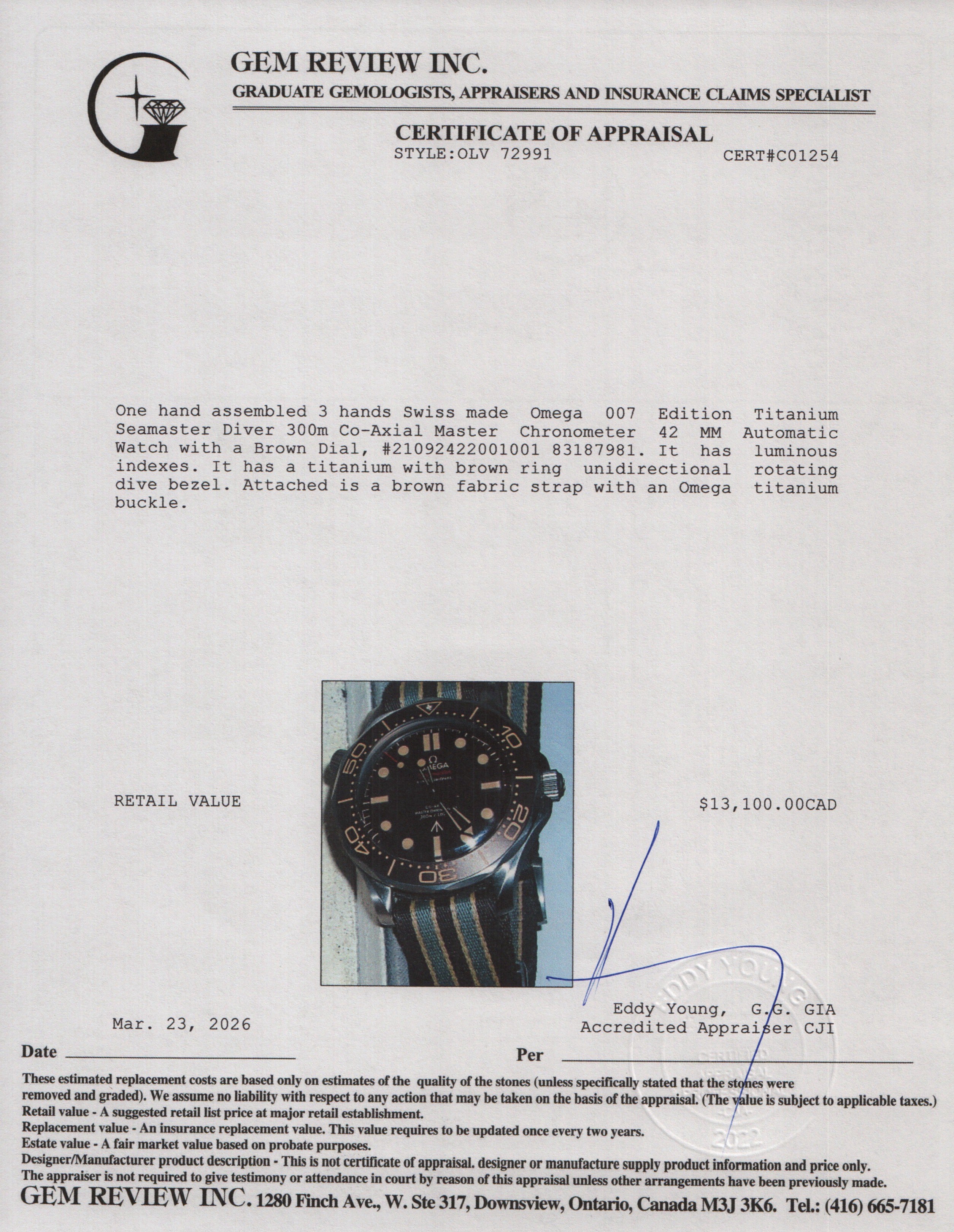 Omega 2024 007 Edition Titanium Seamaster Diver 300m Co-Axial Master Chronometer 42 MM Automatic Watch Brown Dial w/ Case &Papers