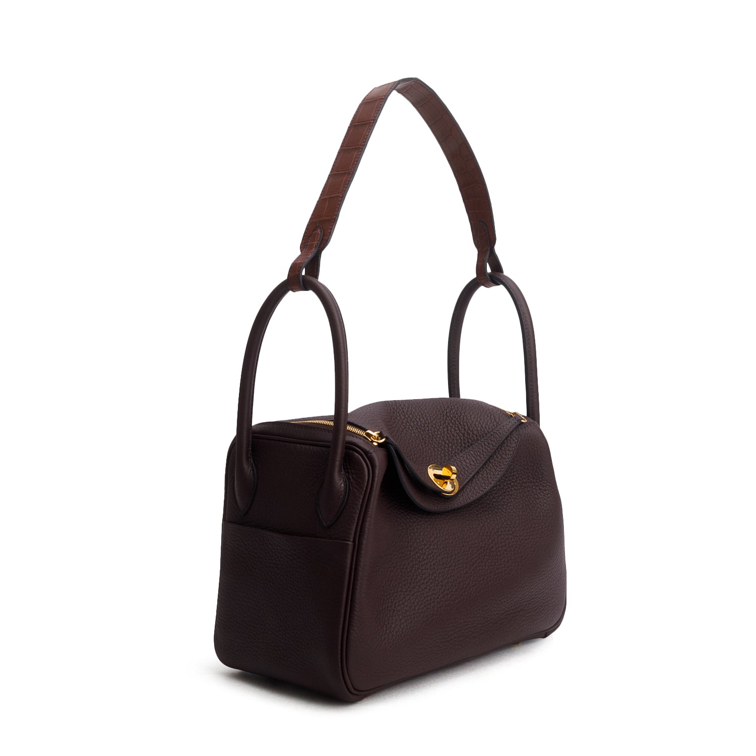 Hermes 2021 Rouge Sellier/Bourgogne Taurillon Clemence Crocodile Niloticus Lindy Touch 26 w/ Box
