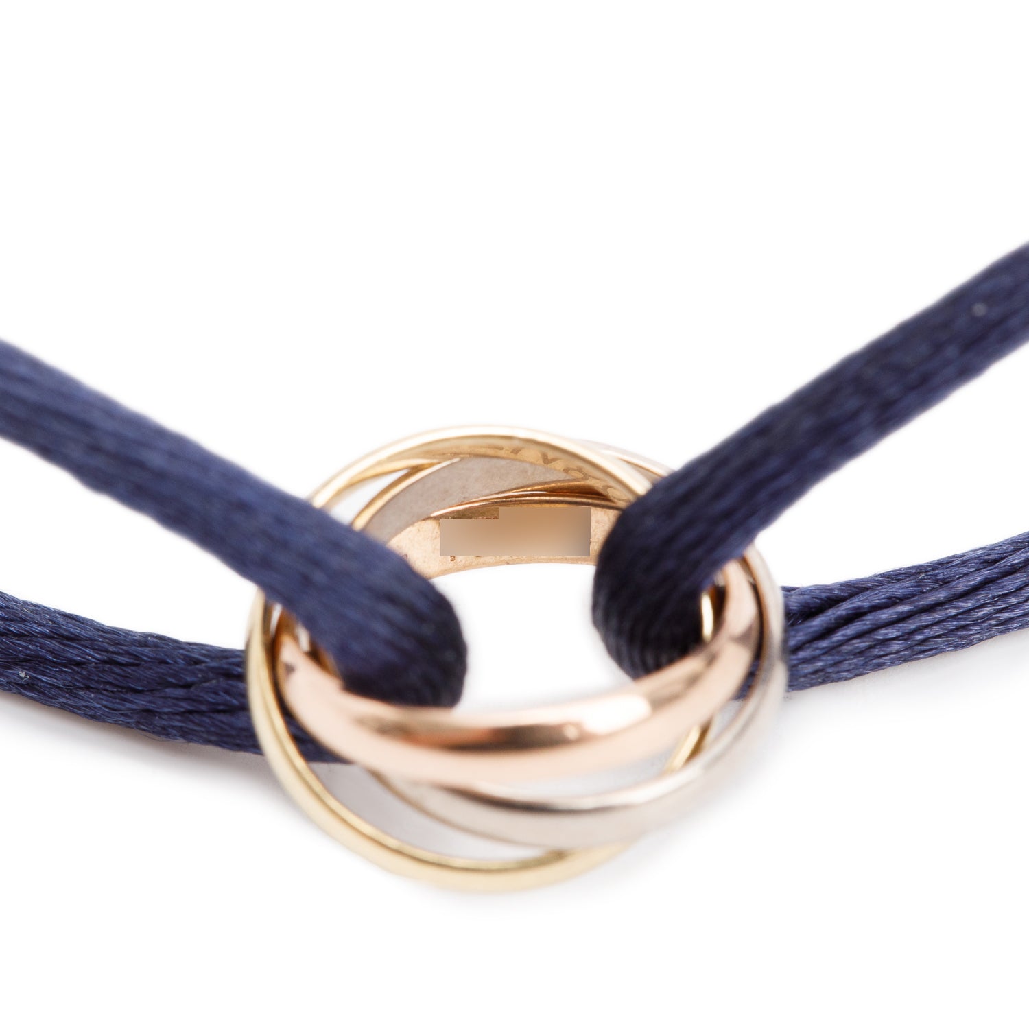Cartier 18k White, Yellow & Rose Gold Trinity Blue Cord Bracelet w/ Box & Certificate