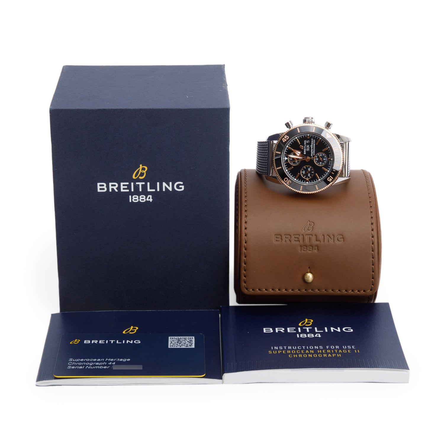 Breitling Stainless Steel & 18k Rose Gold Superocean Heritage Chronograph 44 MM Automatic Watch Black Dial U13313 w/ Box & Papers