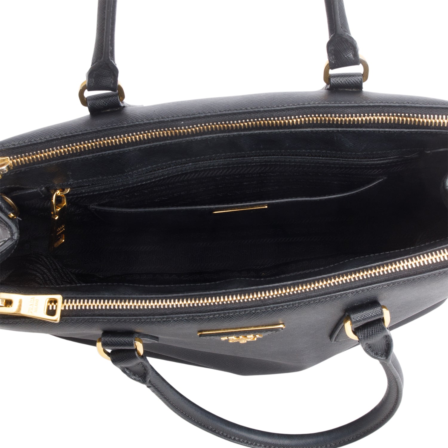 Prada Black Saffiano Lux Medium Double Zip Galleria Tote