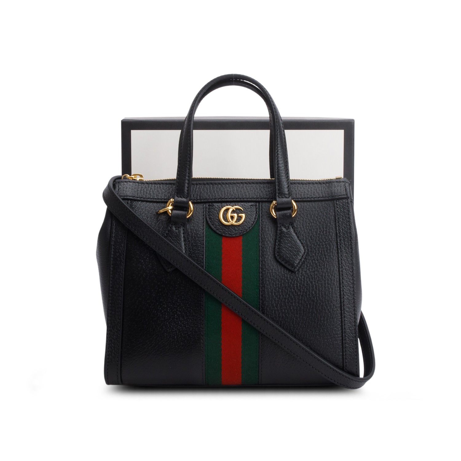 Gucci Black Textured Calfskin Web Small Ophidia Tote Bag w/ Box & Strap