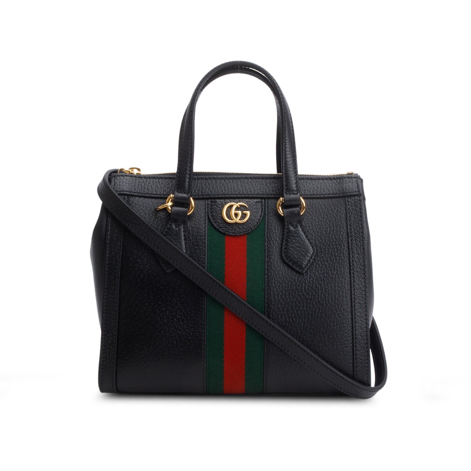 Gucci Black Textured Calfskin Web Small Ophidia Tote Bag w/ Box & Strap
