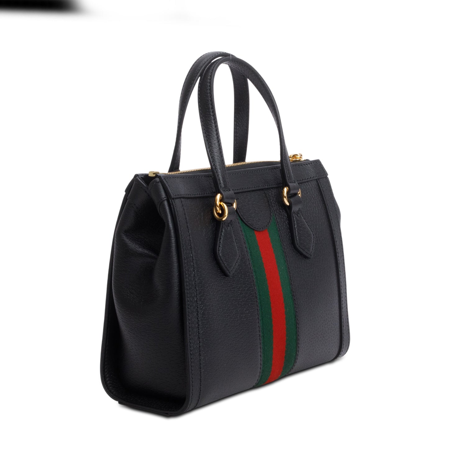 Gucci Black Textured Calfskin Web Small Ophidia Tote Bag w/ Box & Strap