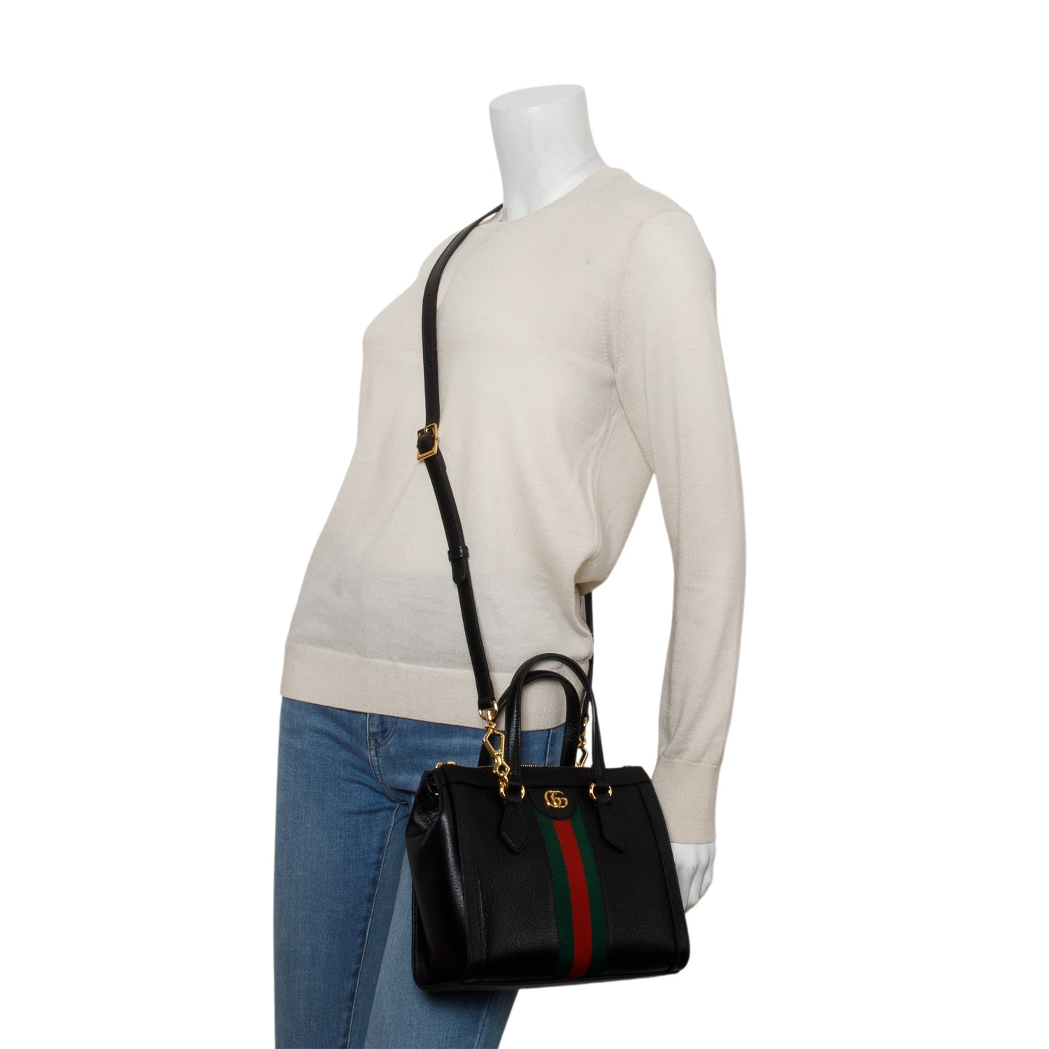 Gucci Black Textured Calfskin Web Small Ophidia Tote Bag w/ Box & Strap