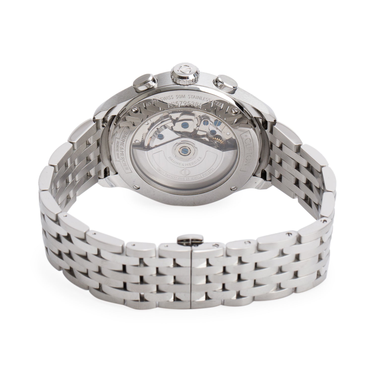 Baume & Mercier Stainless Steel Clifton 43 MM Chronograph Automatic Watch White Dial w/ Box