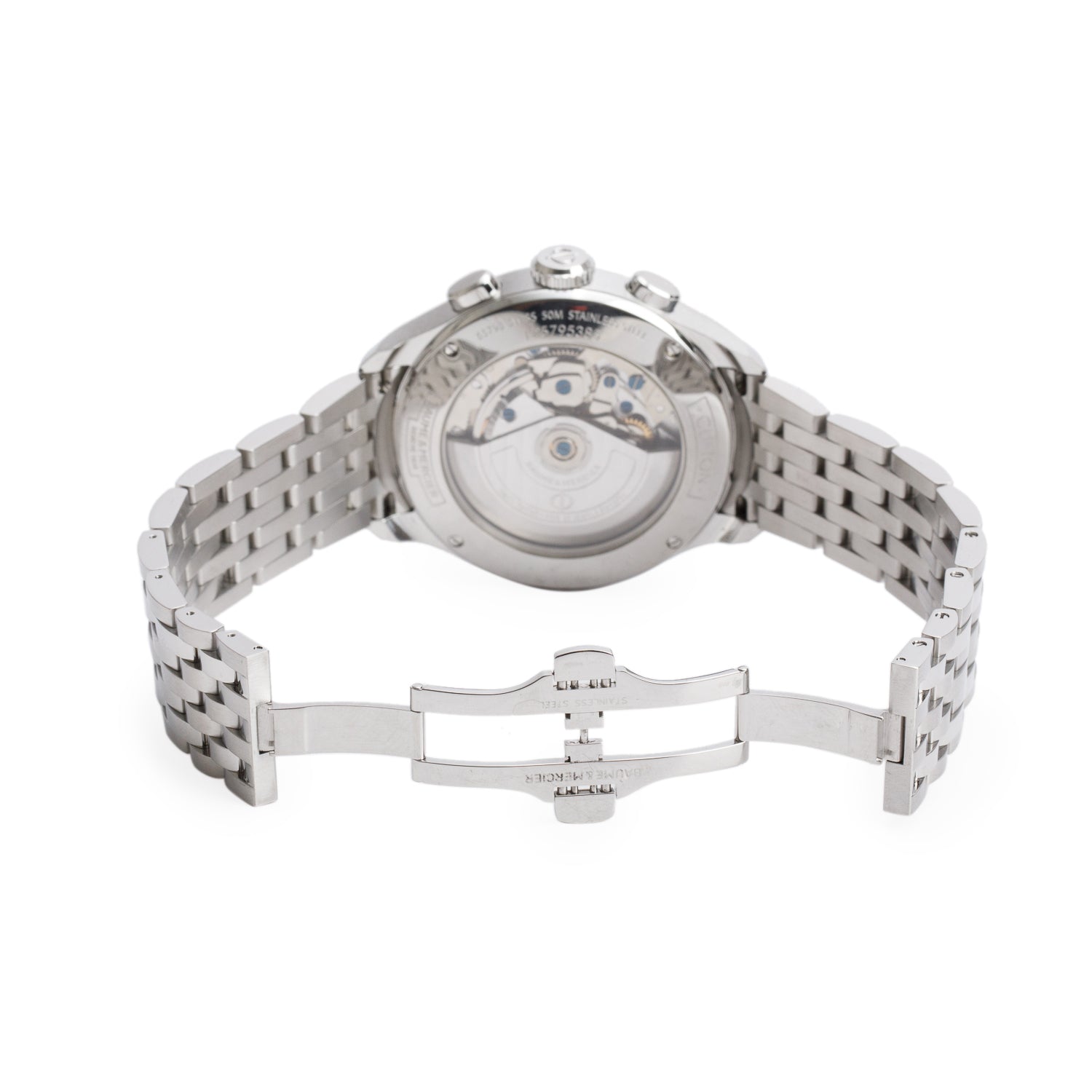 Baume & Mercier Stainless Steel Clifton 43 MM Chronograph Automatic Watch White Dial w/ Box