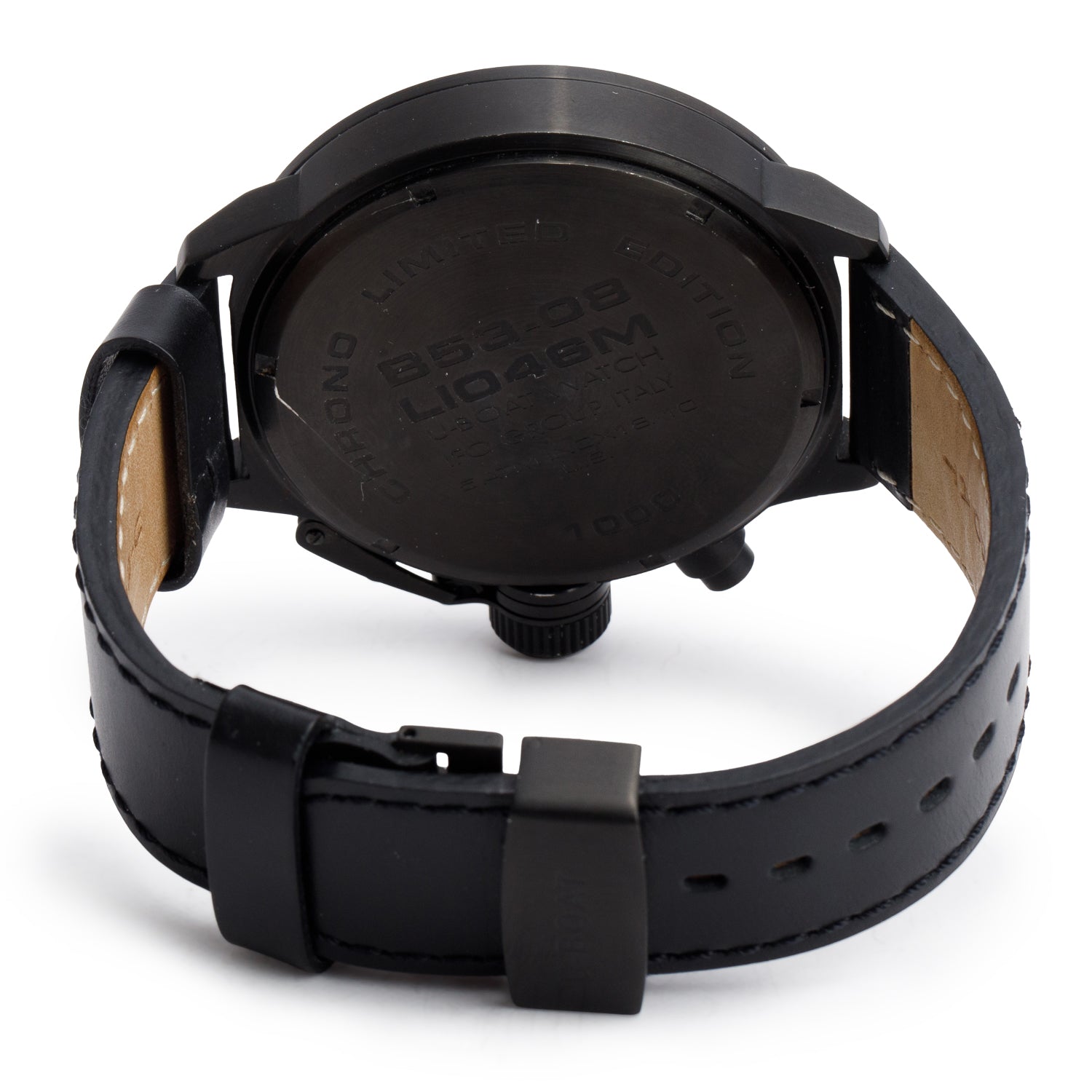 U-Boat Limited Edition Black PVD Stainless Steel Left Hook 53 MM Chronograph Quartz Watch Black Dial B53-08 w/ Box