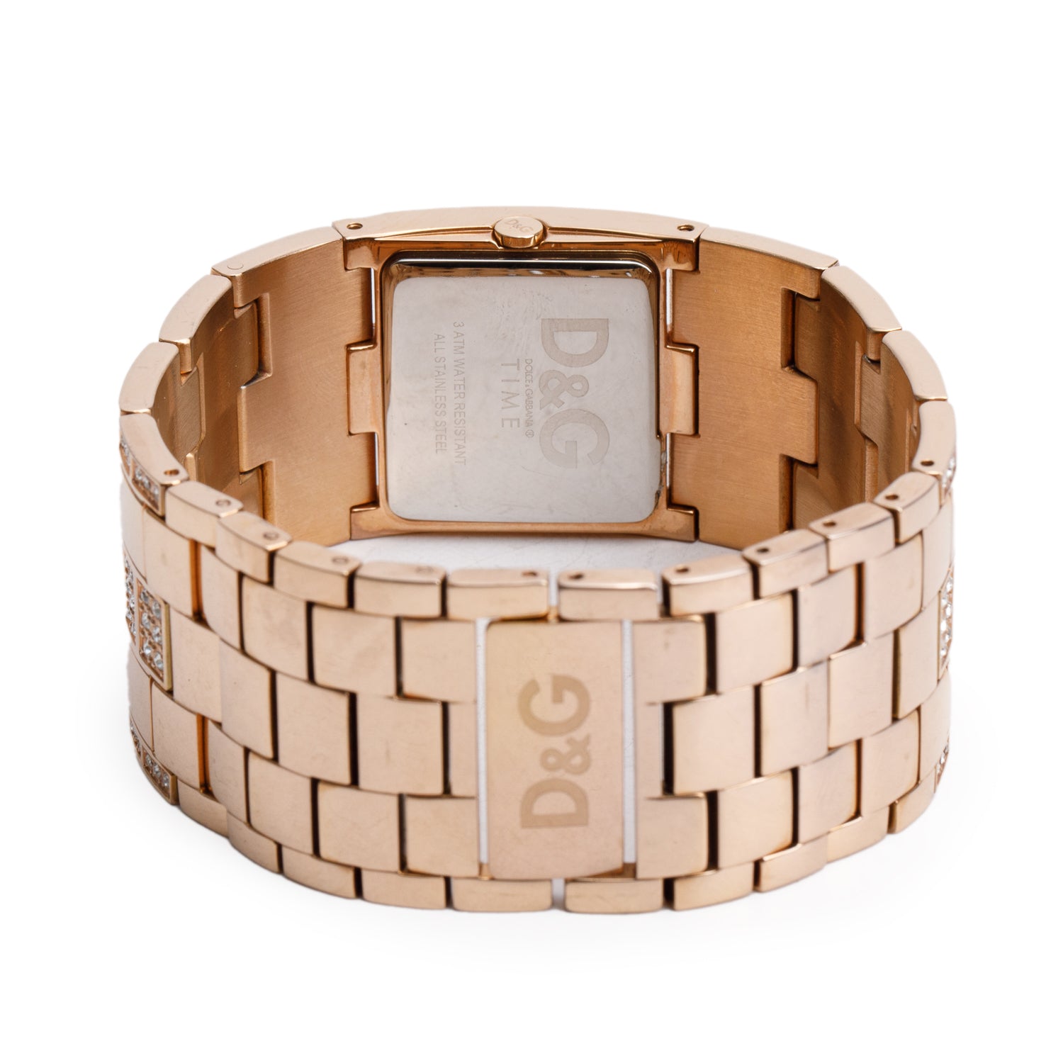 Dolce & Gabbana Rose Gold Plated Stainless Steel Crystal Time Quartz Watch Silver Dial