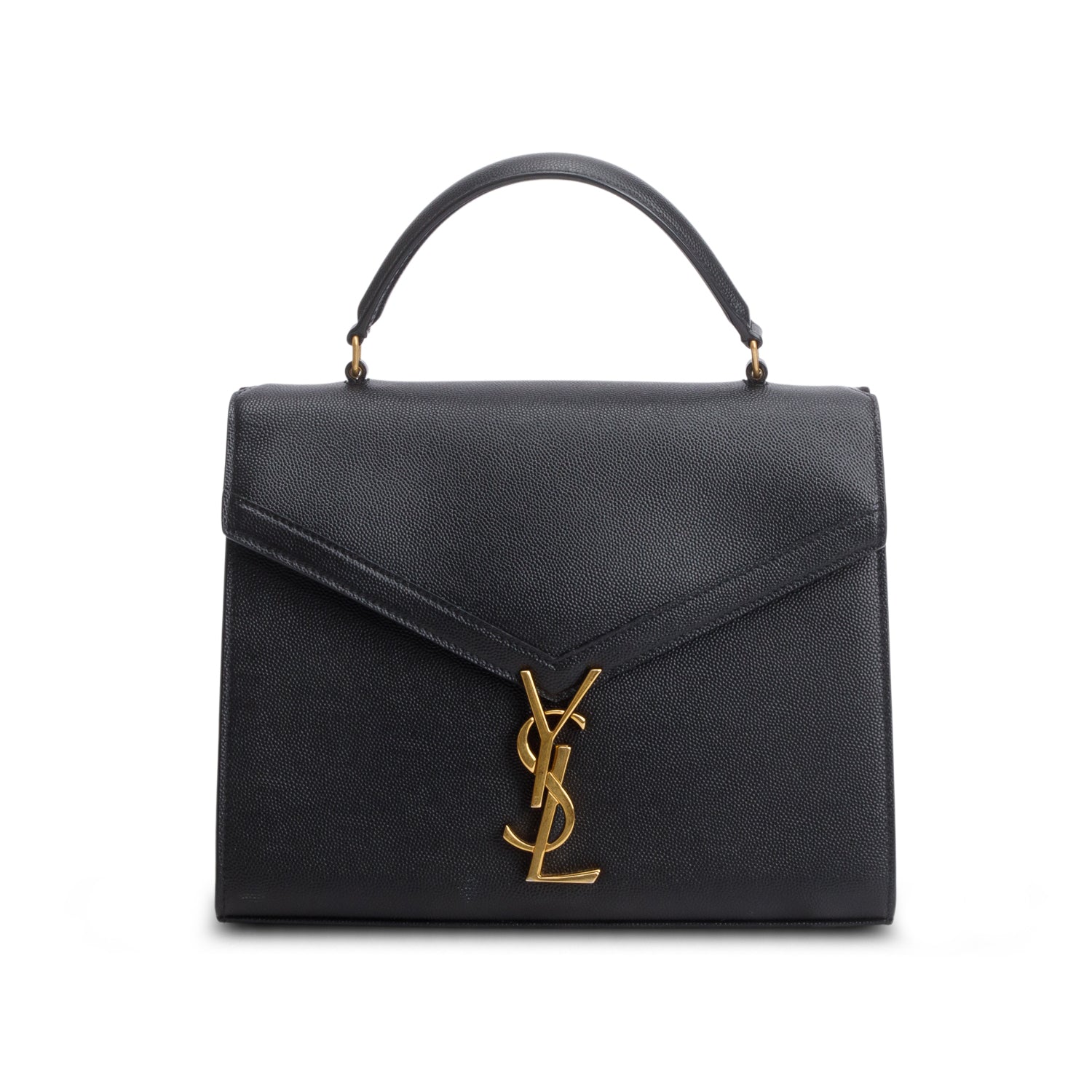 Saint Laurent 2021 Black Grain De Poudre Leather Cassandra Medium Top Handle Bag w/ Strap