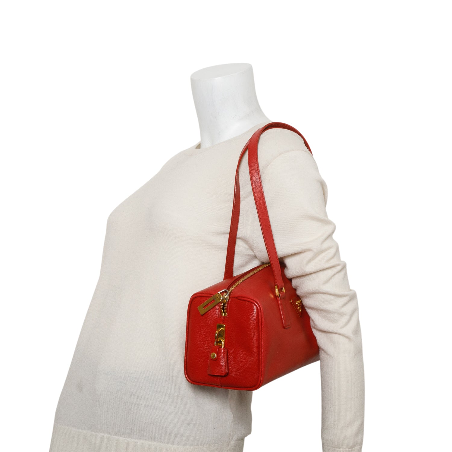Prada Red Saffiano Lux Bauletto w/ Authenticity Card