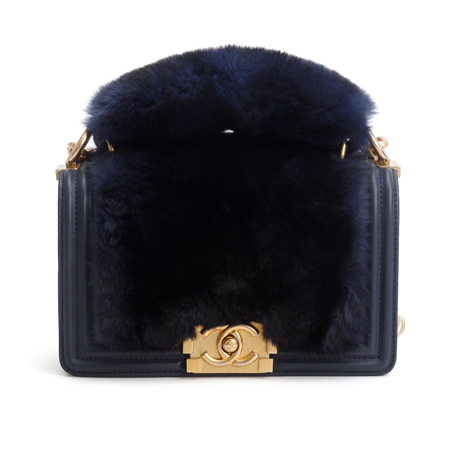 Chanel Navy Orylag Small Boy Top Handle Flap w/ Authenticity Card