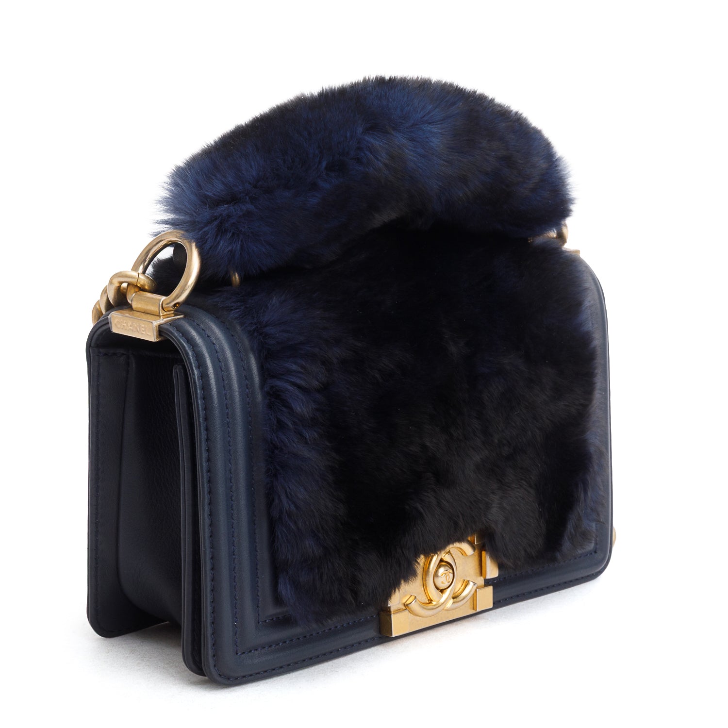 Chanel Navy Orylag Small Boy Top Handle Flap w/ Authenticity Card