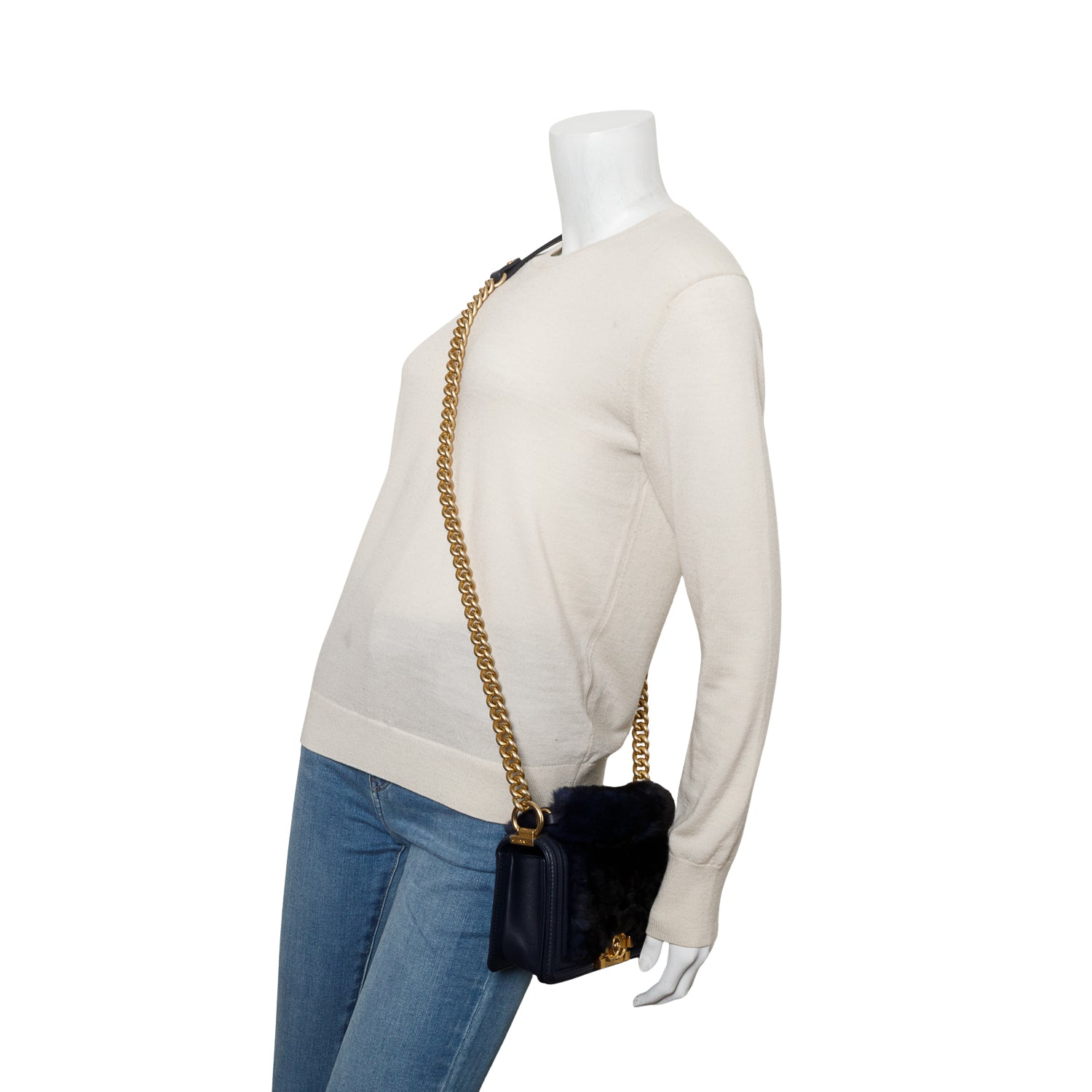 Chanel Navy Orylag Small Boy Top Handle Flap w/ Authenticity Card