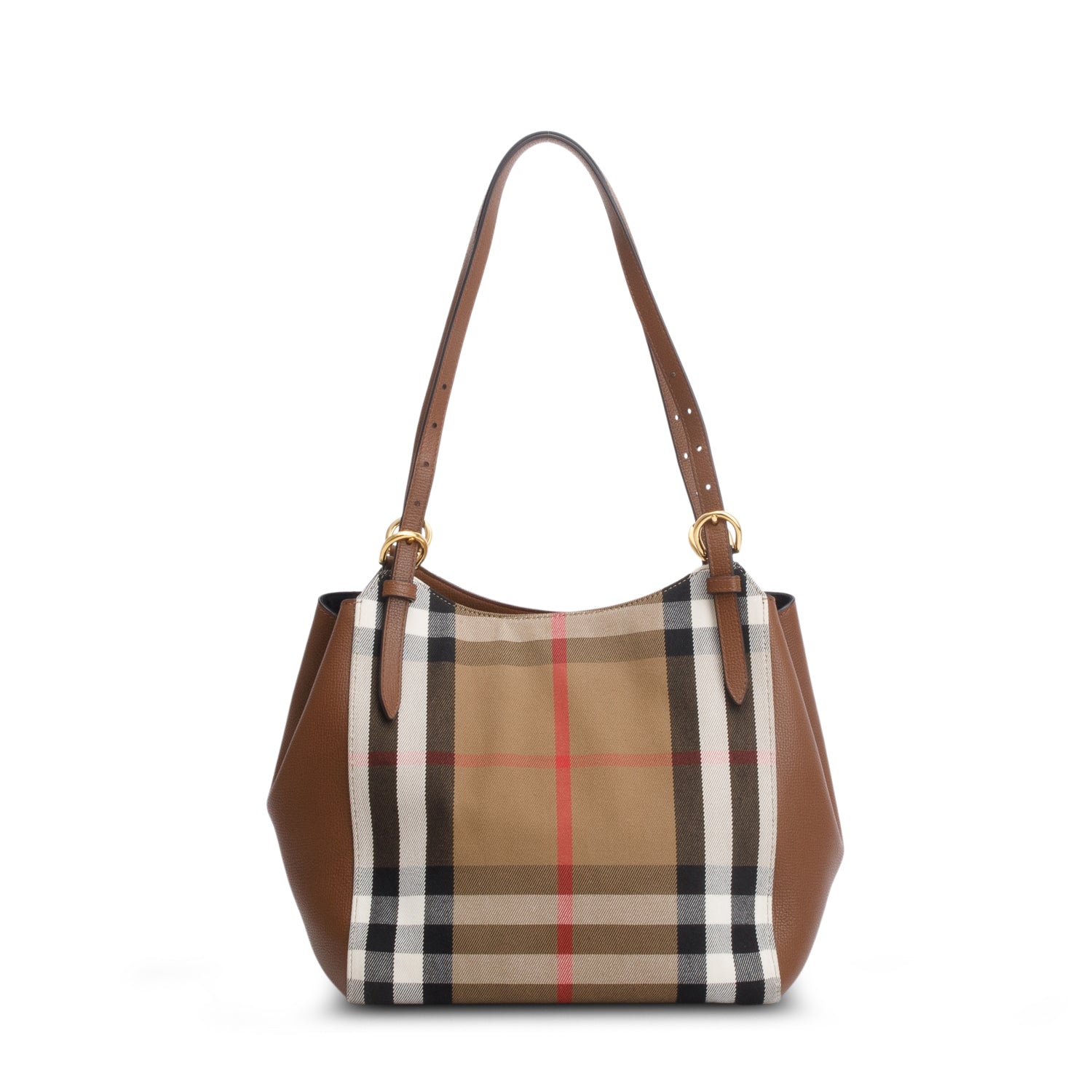 Burberry Brown Grainy Calfskin House Check Small Canterbury Tote