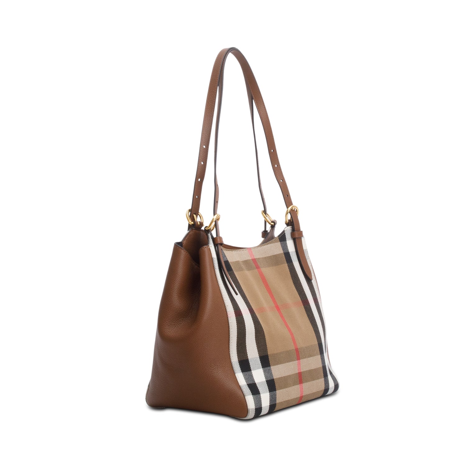 Burberry Brown Grainy Calfskin House Check Small Canterbury Tote