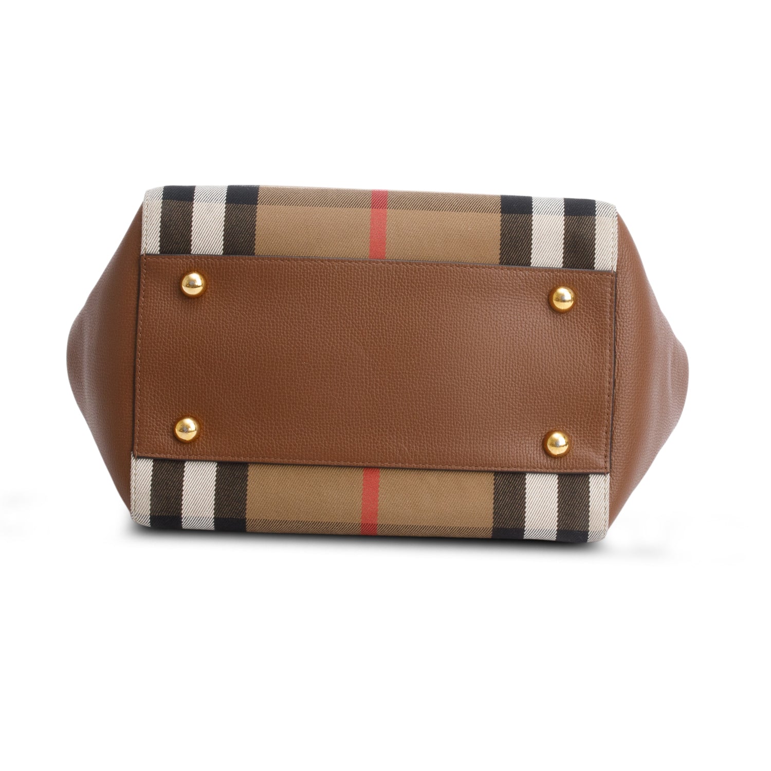 Burberry Brown Grainy Calfskin House Check Small Canterbury Tote