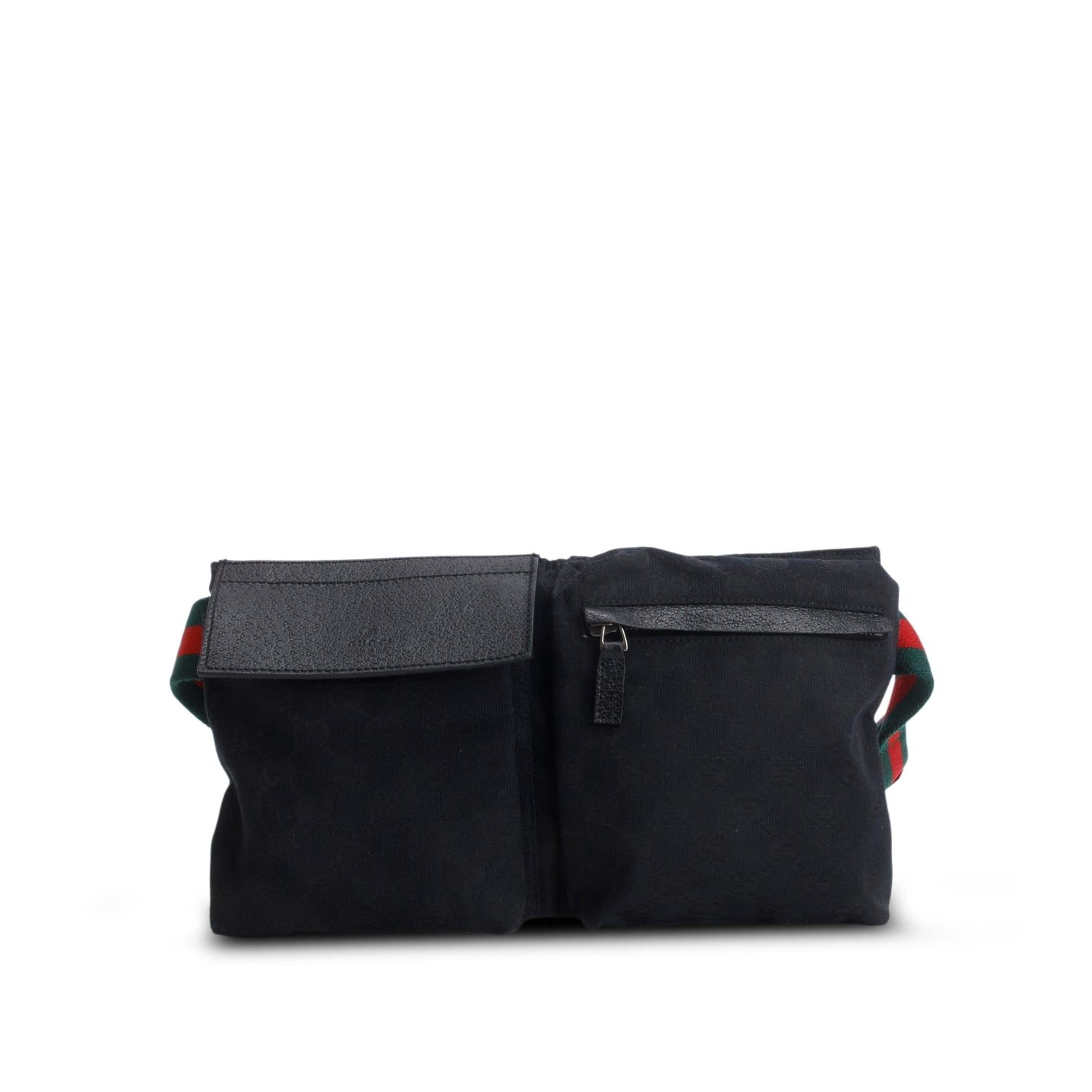 Gucci Black GG Monogram Double Pocket Belt Bag