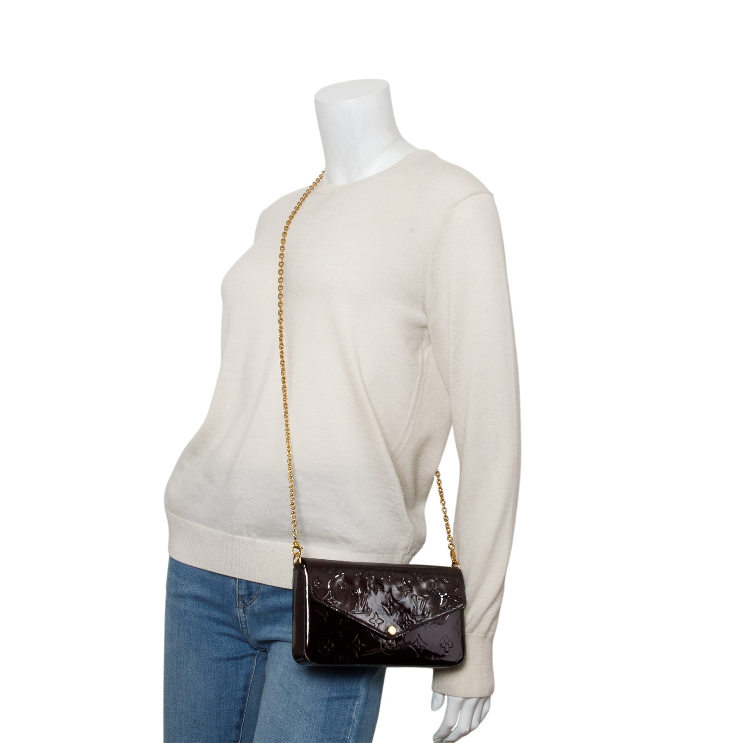 Louis Vuitton Amarante Vernis Pochette Felicie Chain Wallet