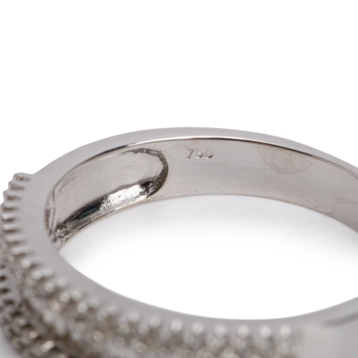 18k White Gold Three Row Diamond Band Ring, Size 8